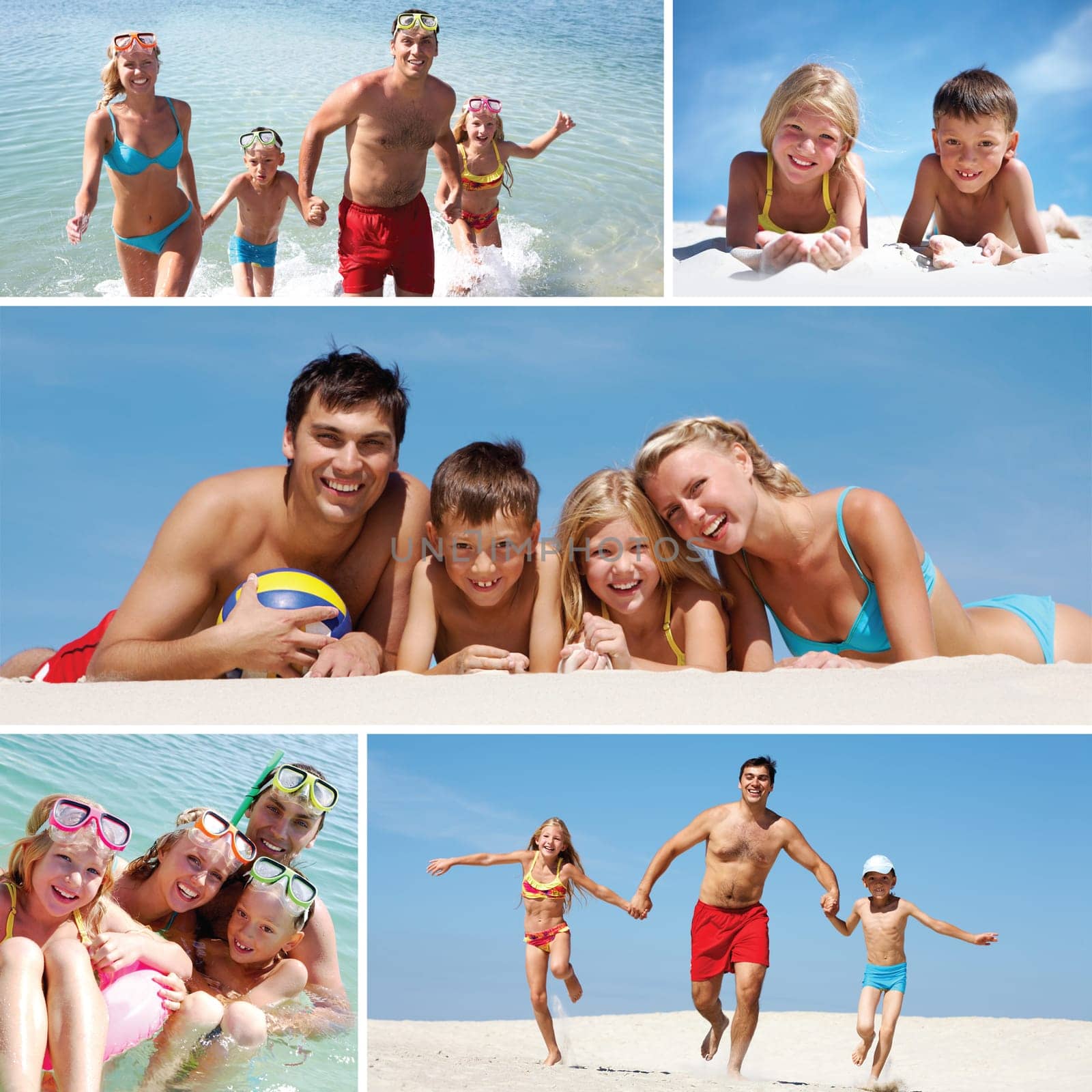 Collage made of images of a family having fun on the beach