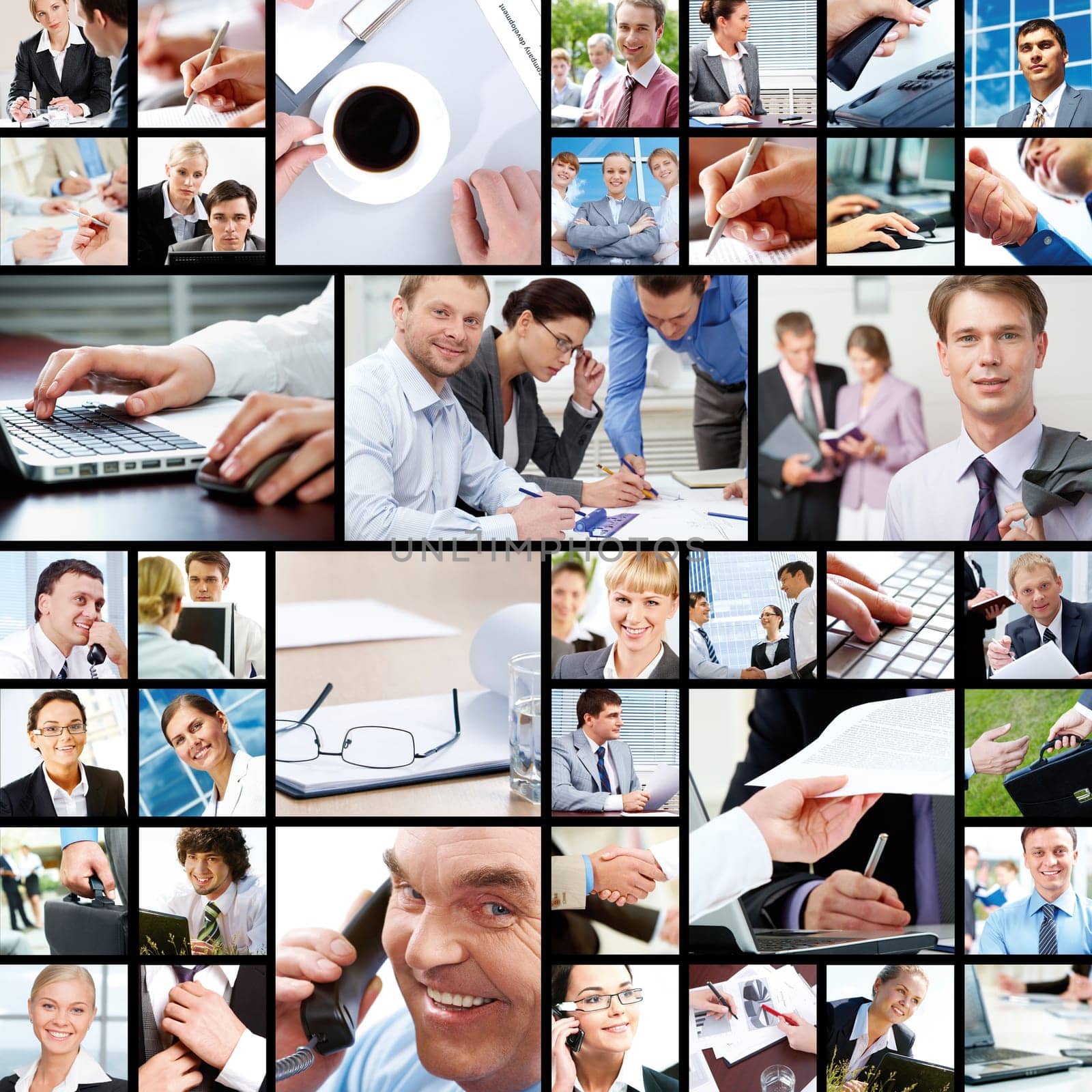 Collage of businesspeople in different working situations
