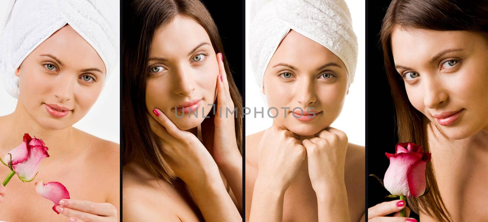 Collage made of photos with beautiful woman