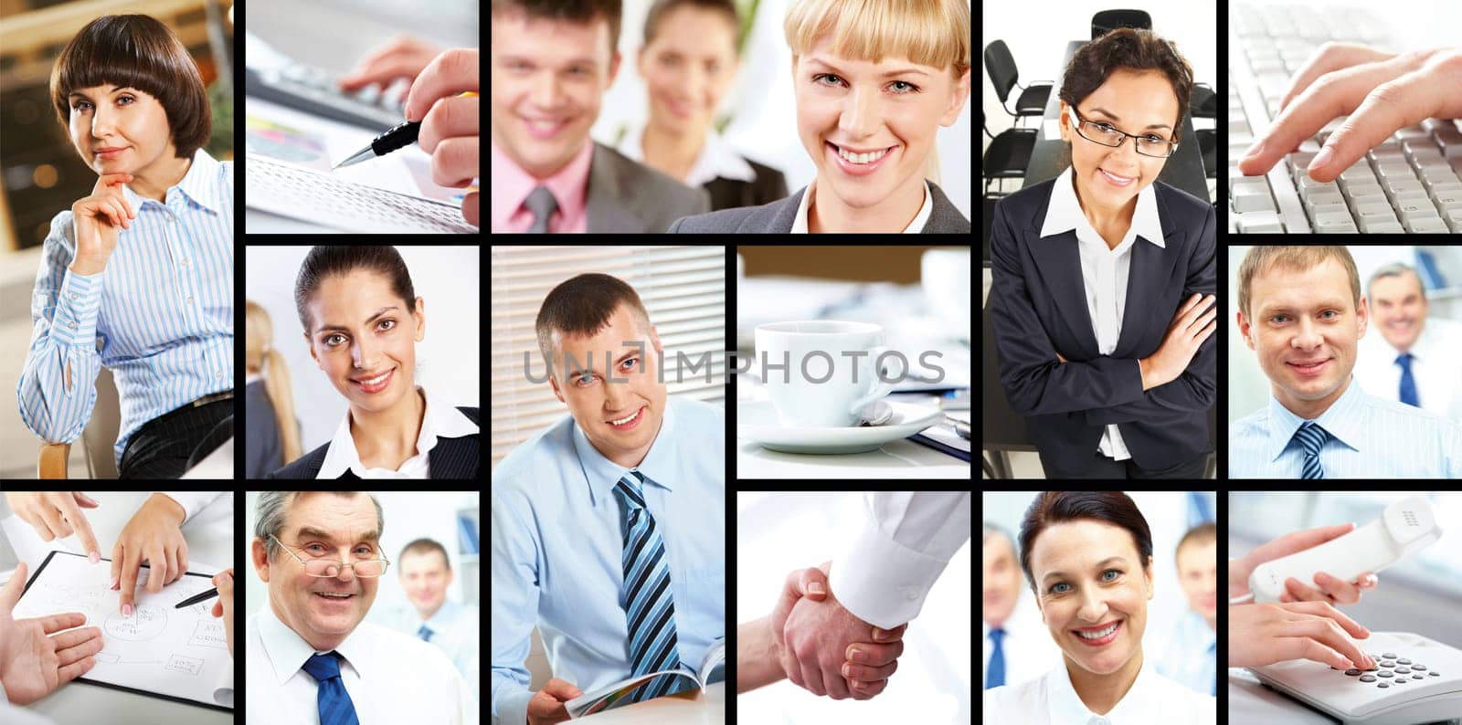 Collage of attractive several businesspersons at work