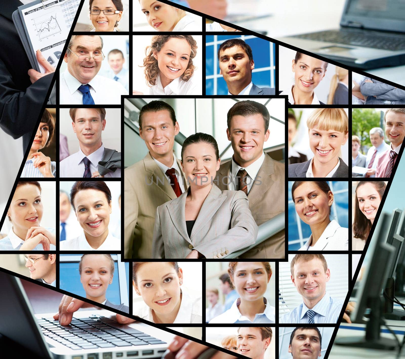 Collage of images with different businesspeople and technology