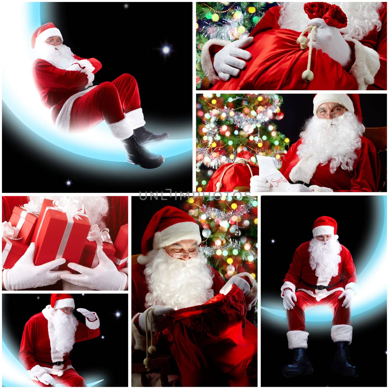 New Year theme: Santa Claus and presents