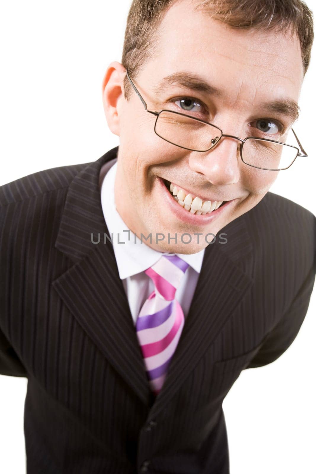 Portrait of businessman in eyeglasses on a white background