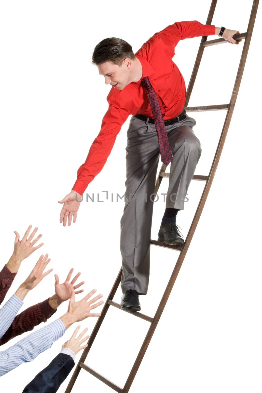Image of successful businessman readying to help many people