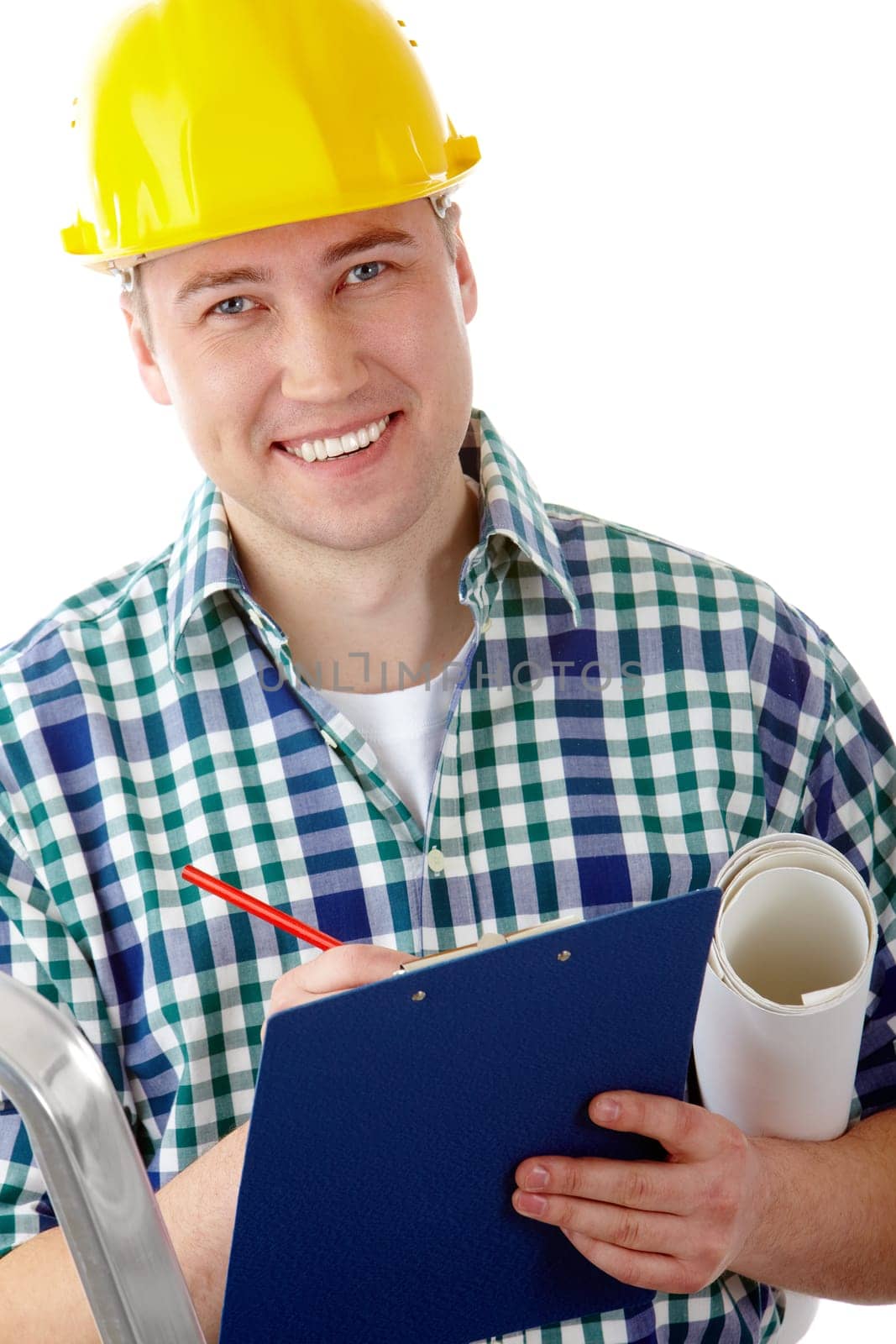 Portrait of a smiling worker making notes