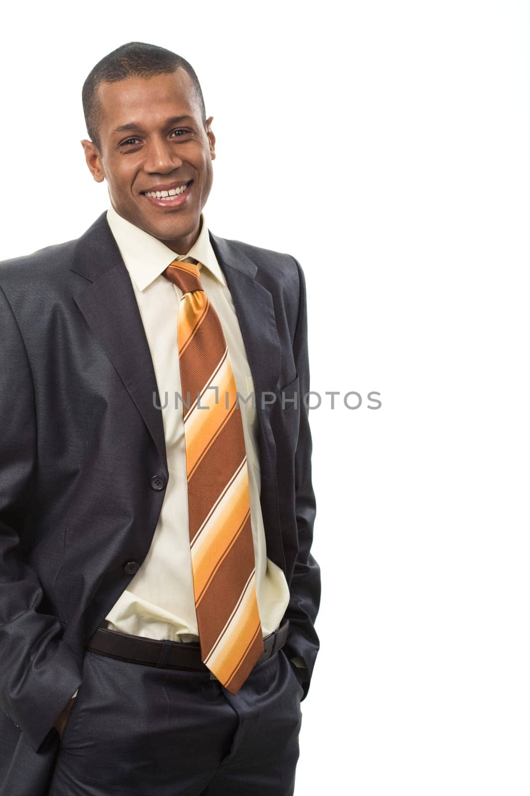 Portrait of successful professional wearing black suit and smiling