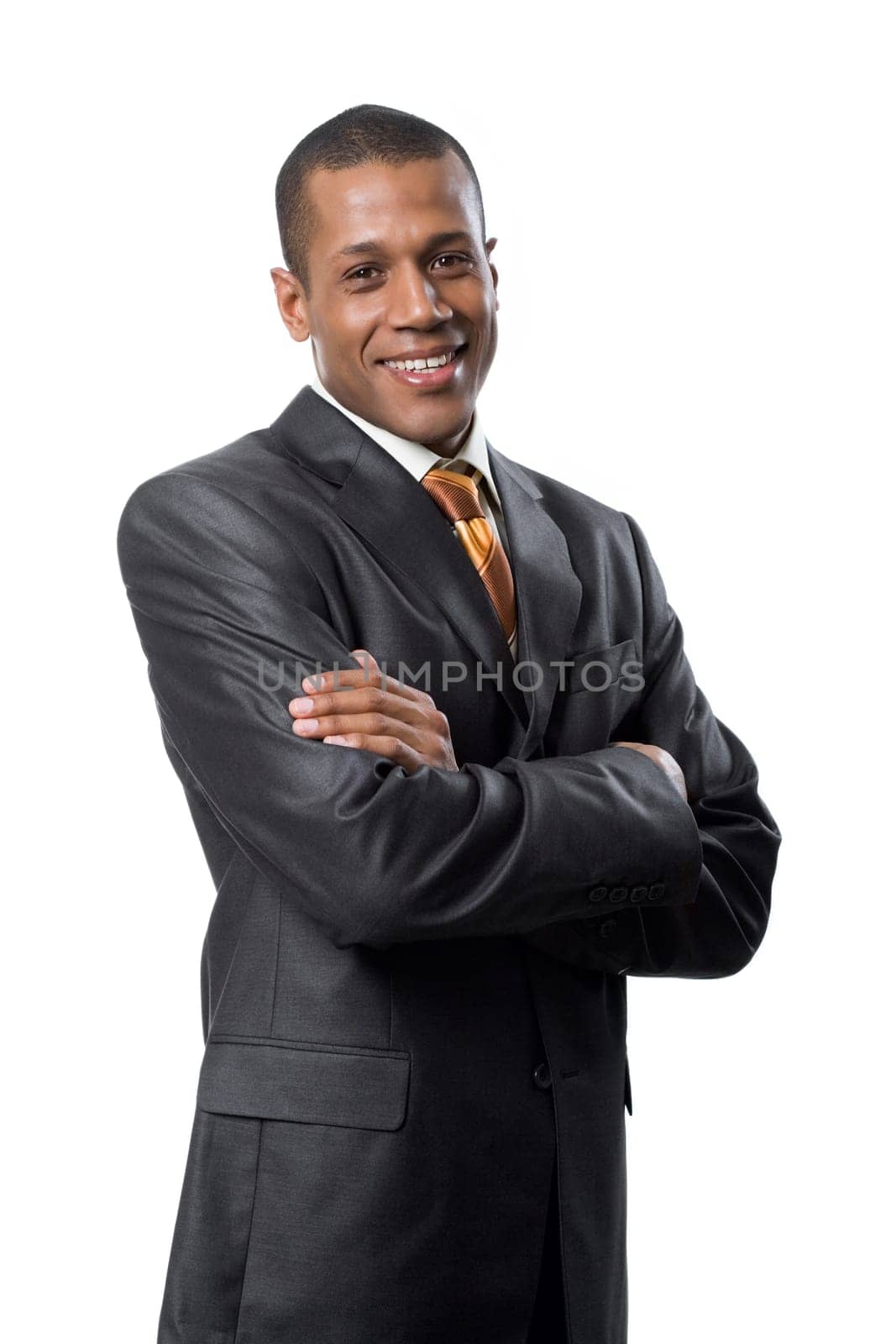 Portrait of successful professional wearing black suit and smiling