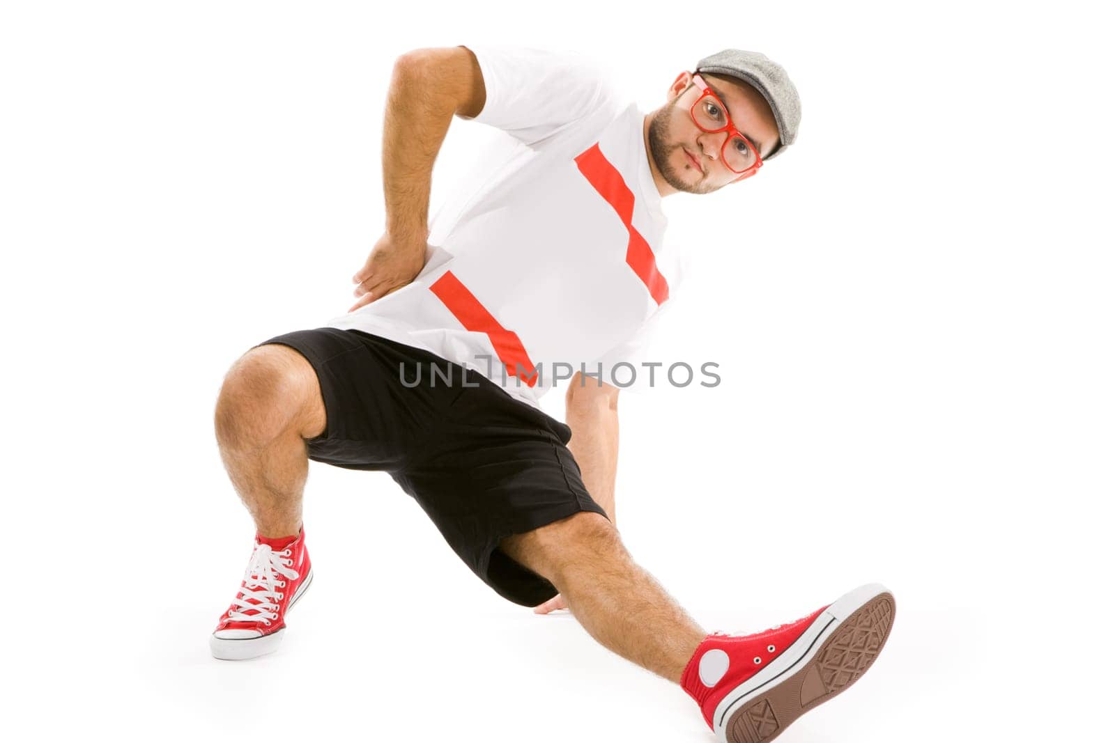 Photo of smart man performing break dance