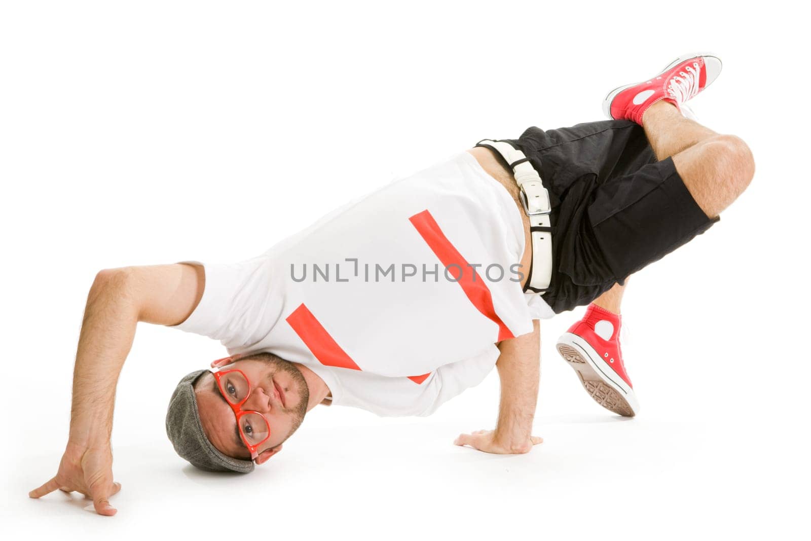 Photo of smart man performing break dance