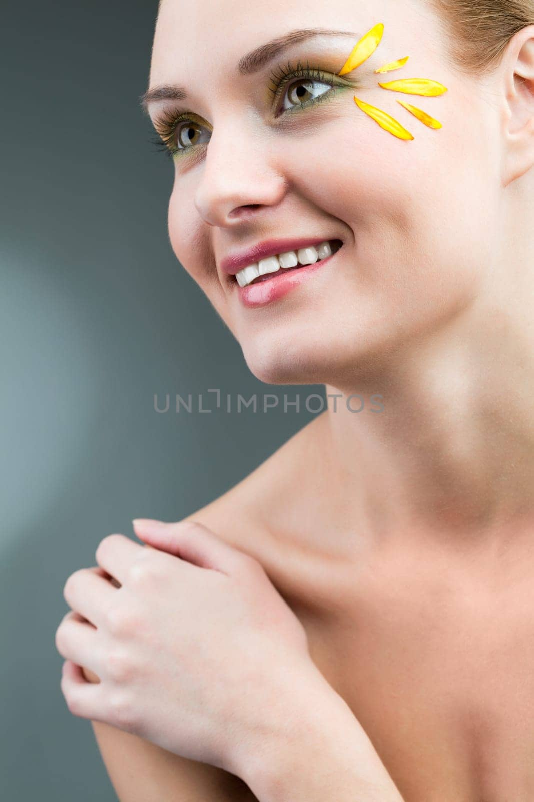 Close-up of gorgeous female face with creative visage