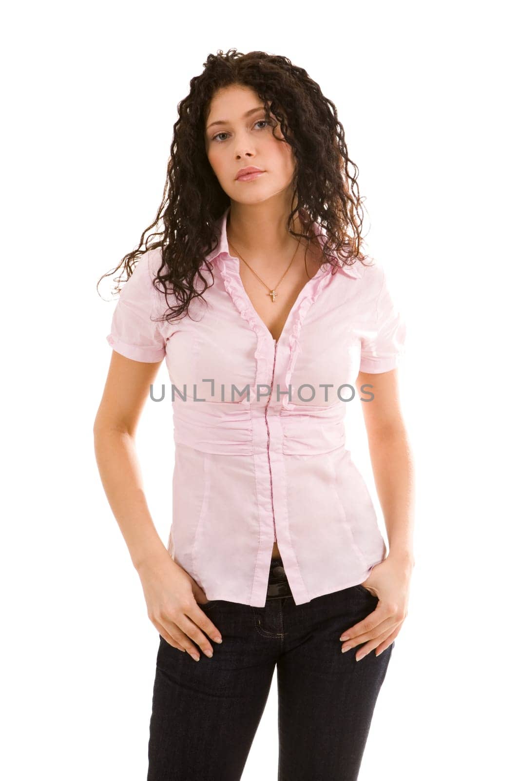 Image of young female with dark hair posing before camera