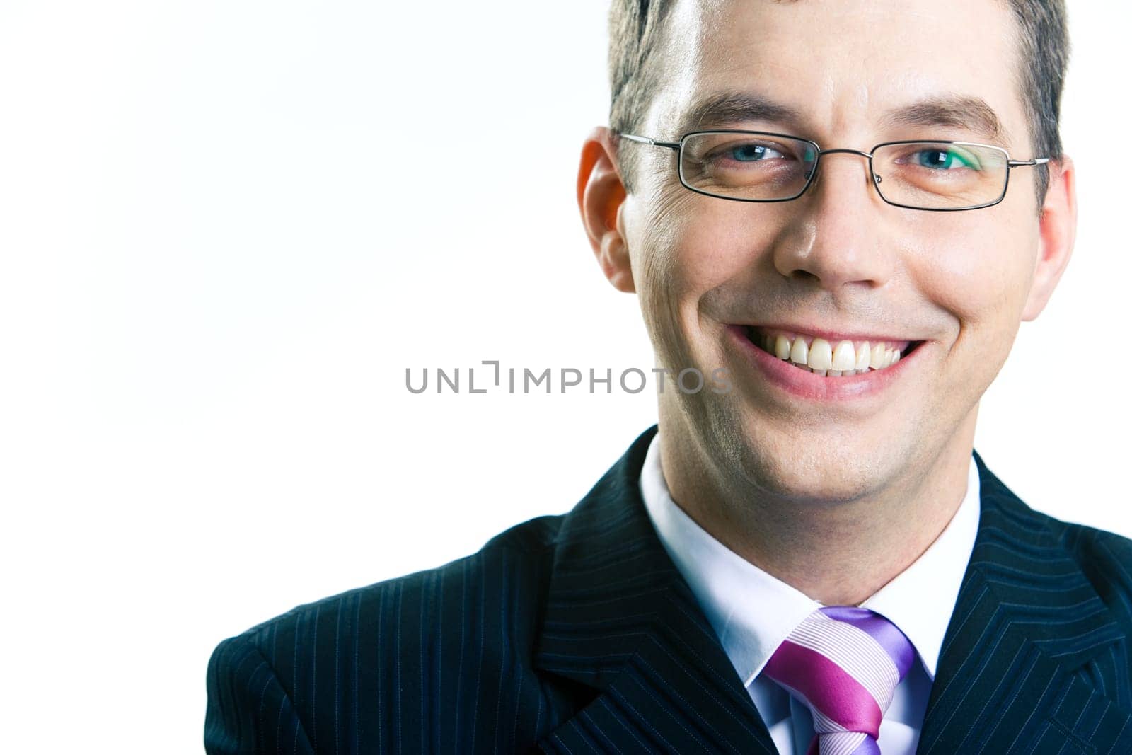 Portrait of businessman with glasses on a white background