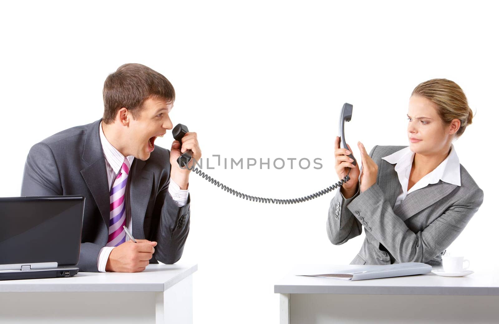 Image of businessman screaming on the partner by telephone