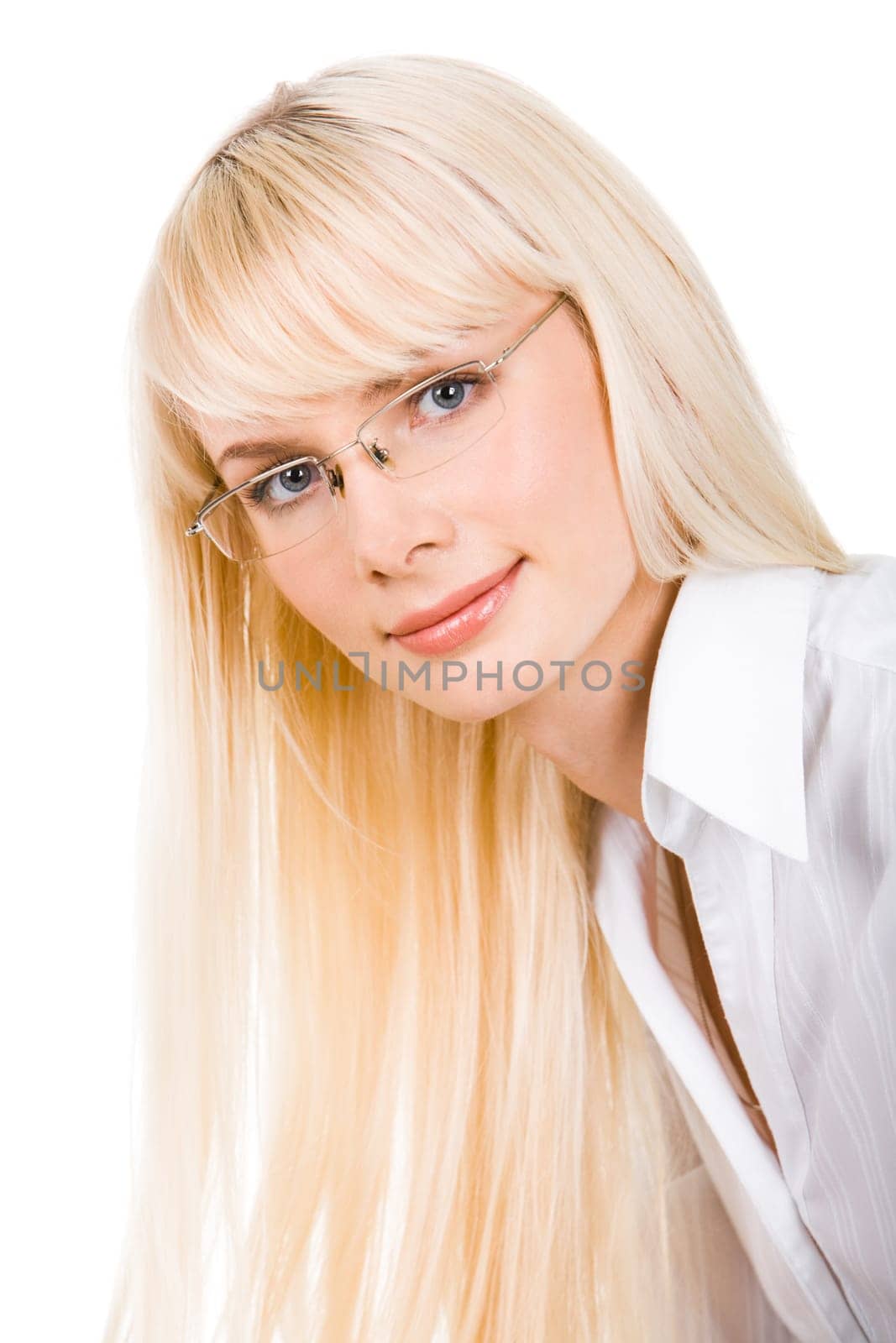 Portrait of beautiful lady wearing glasses and looking at camera