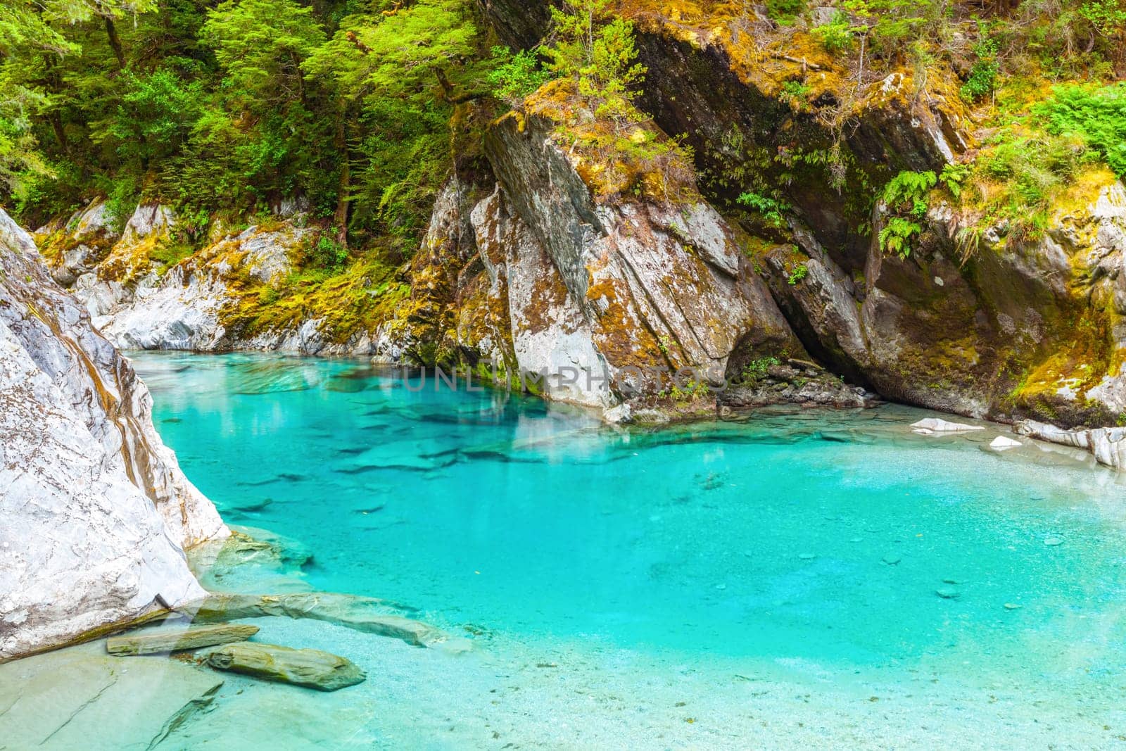 The Blue Pools of Haast Pass in New Zealand