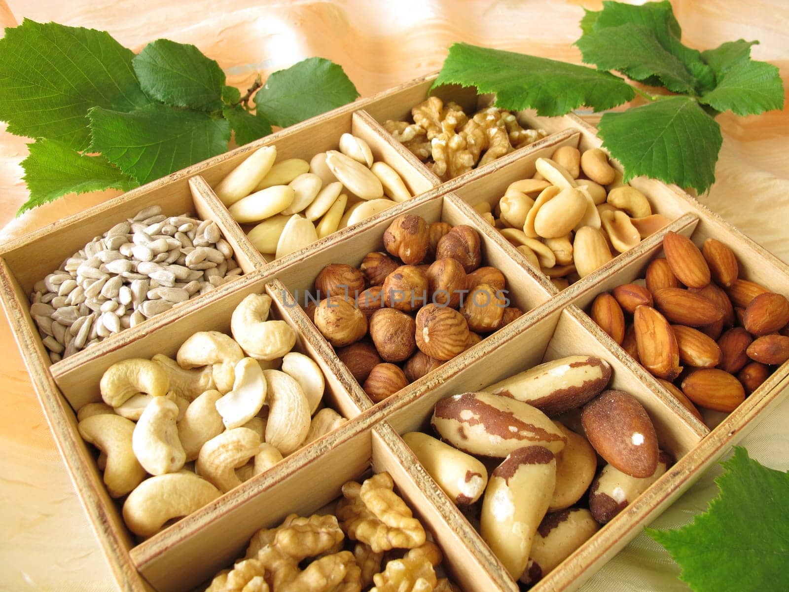 Nuts in a wooden box