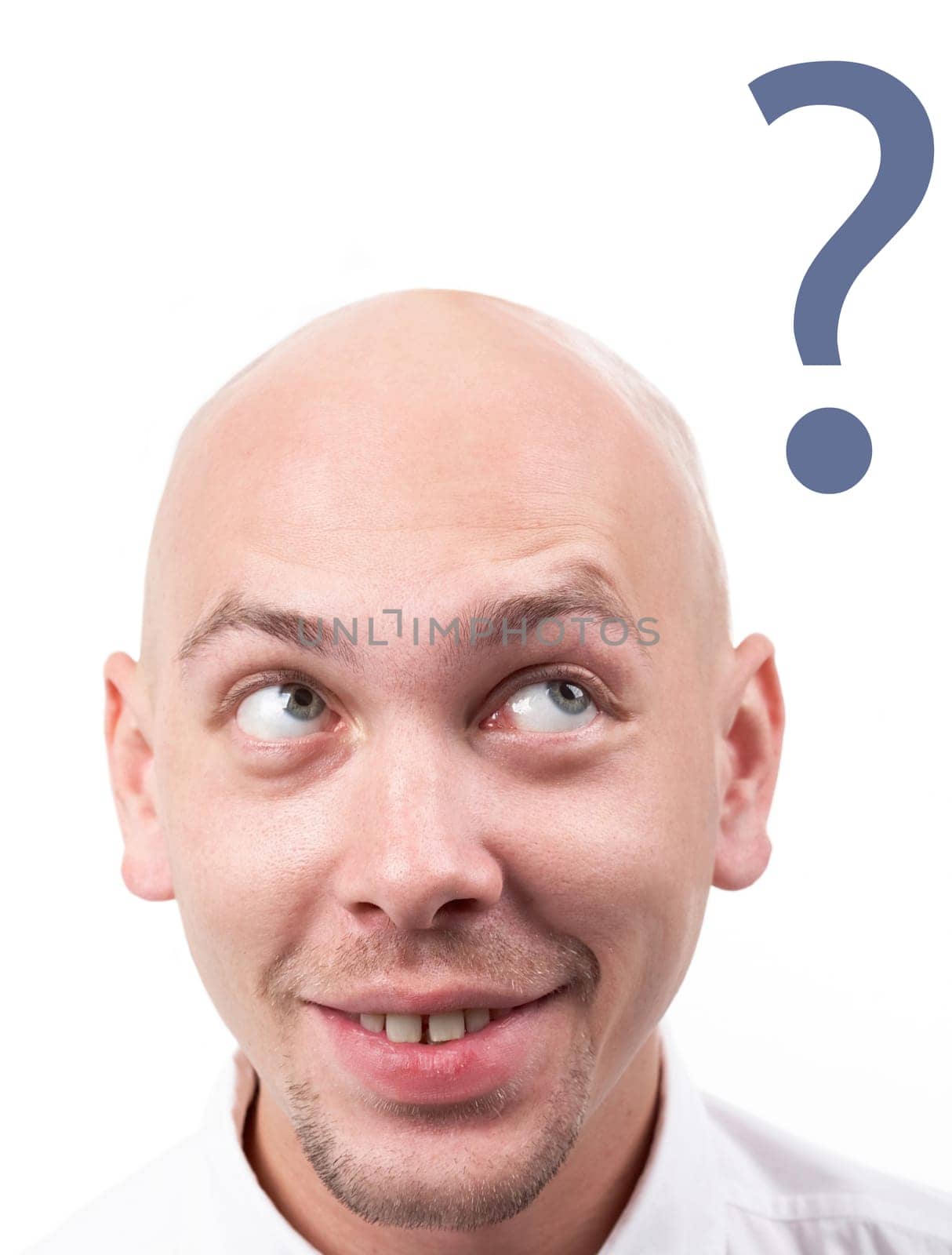 Portrait of bald male head having idea