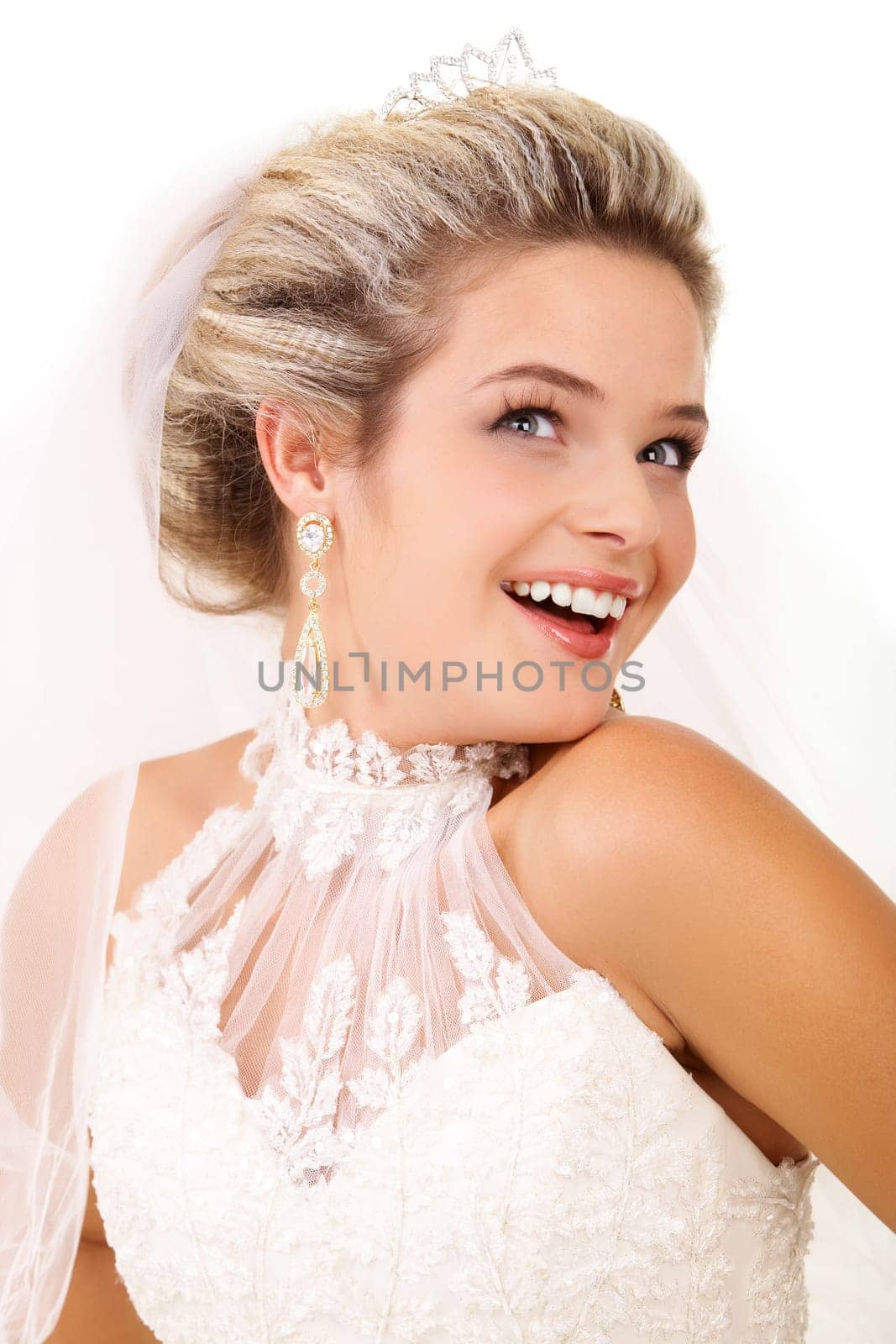 Portrait of pretty bride posing in isolation