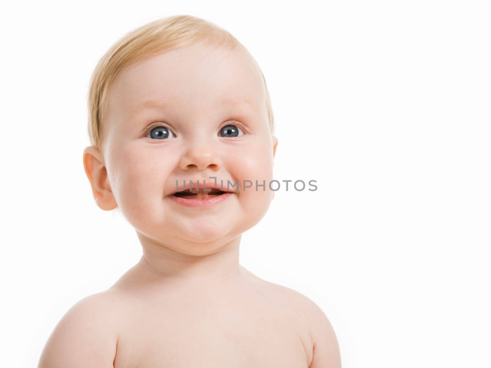 Photo of happy baby laughing isolated over white background