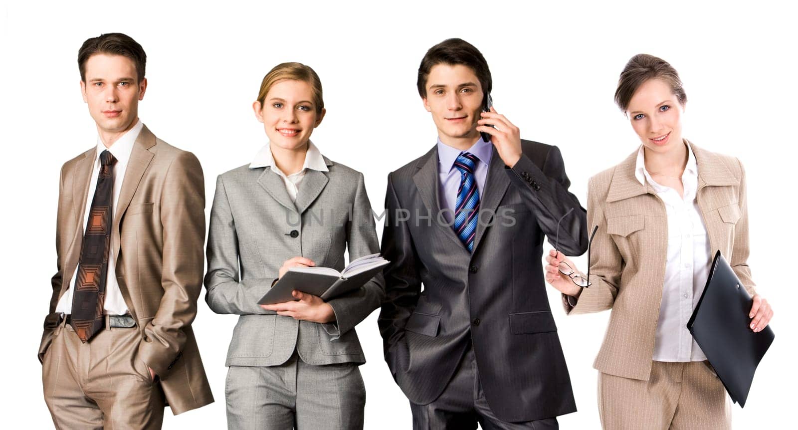 Elegant business people standing in line and looking at camera