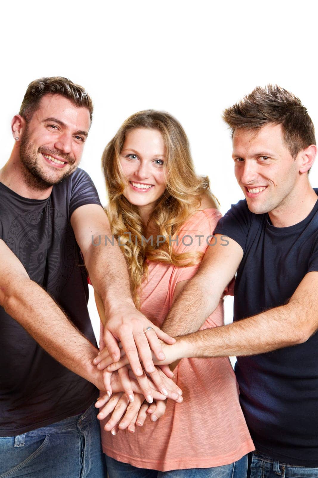 Happy group of friends isolated over white