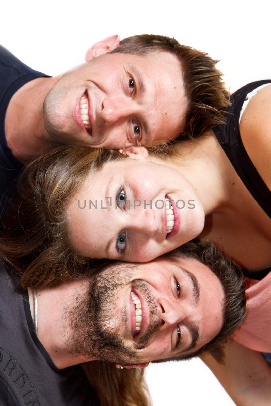 Happy group of friends isolated over white