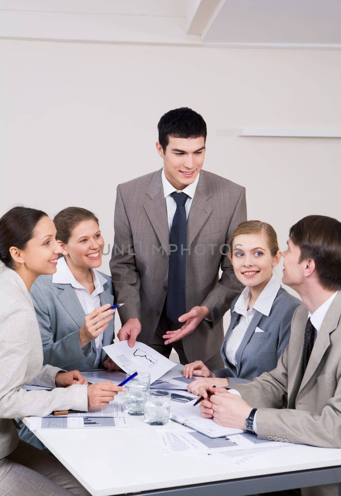 Executive business partners looking at each other and planning their work