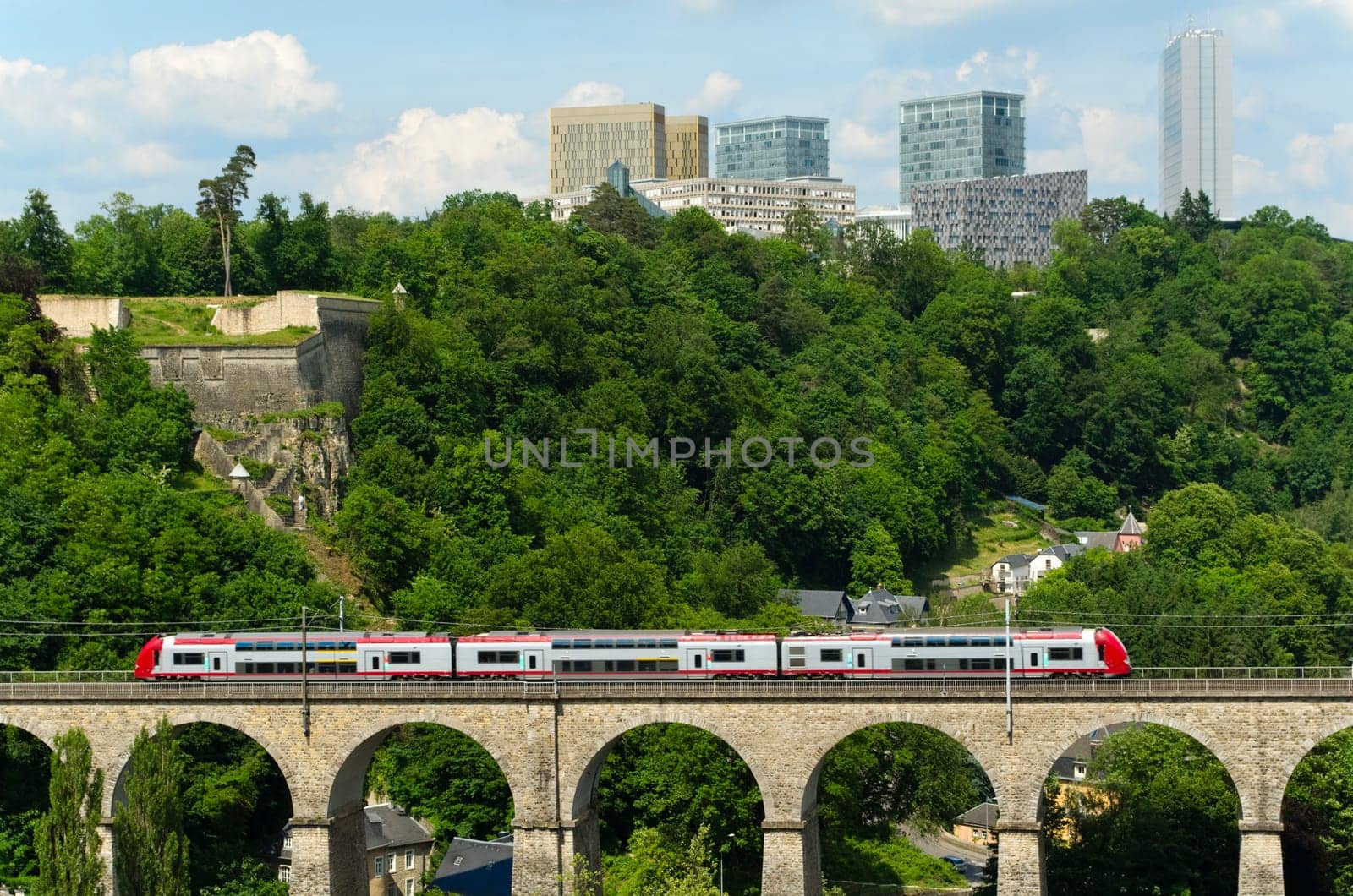Landscape with bridge and European quarter in Luxembourg