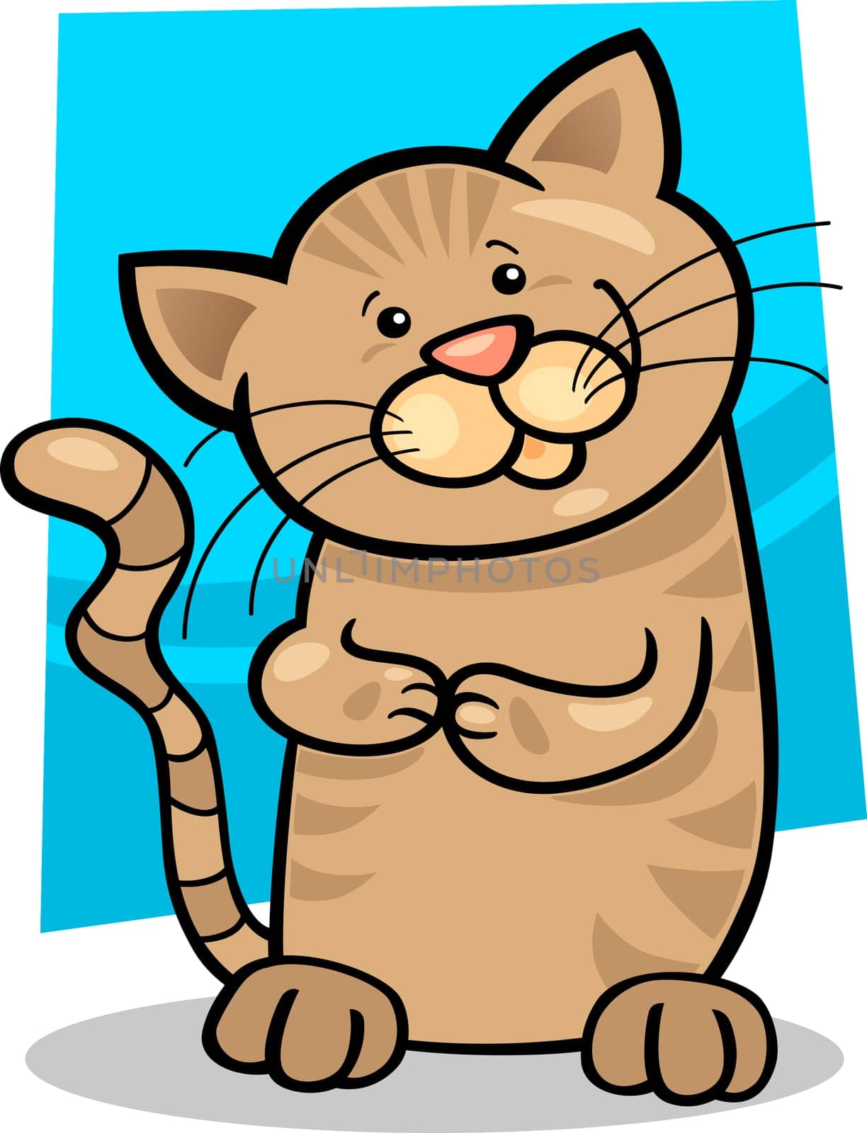 cartoon illustration of cute brown tabby kitten