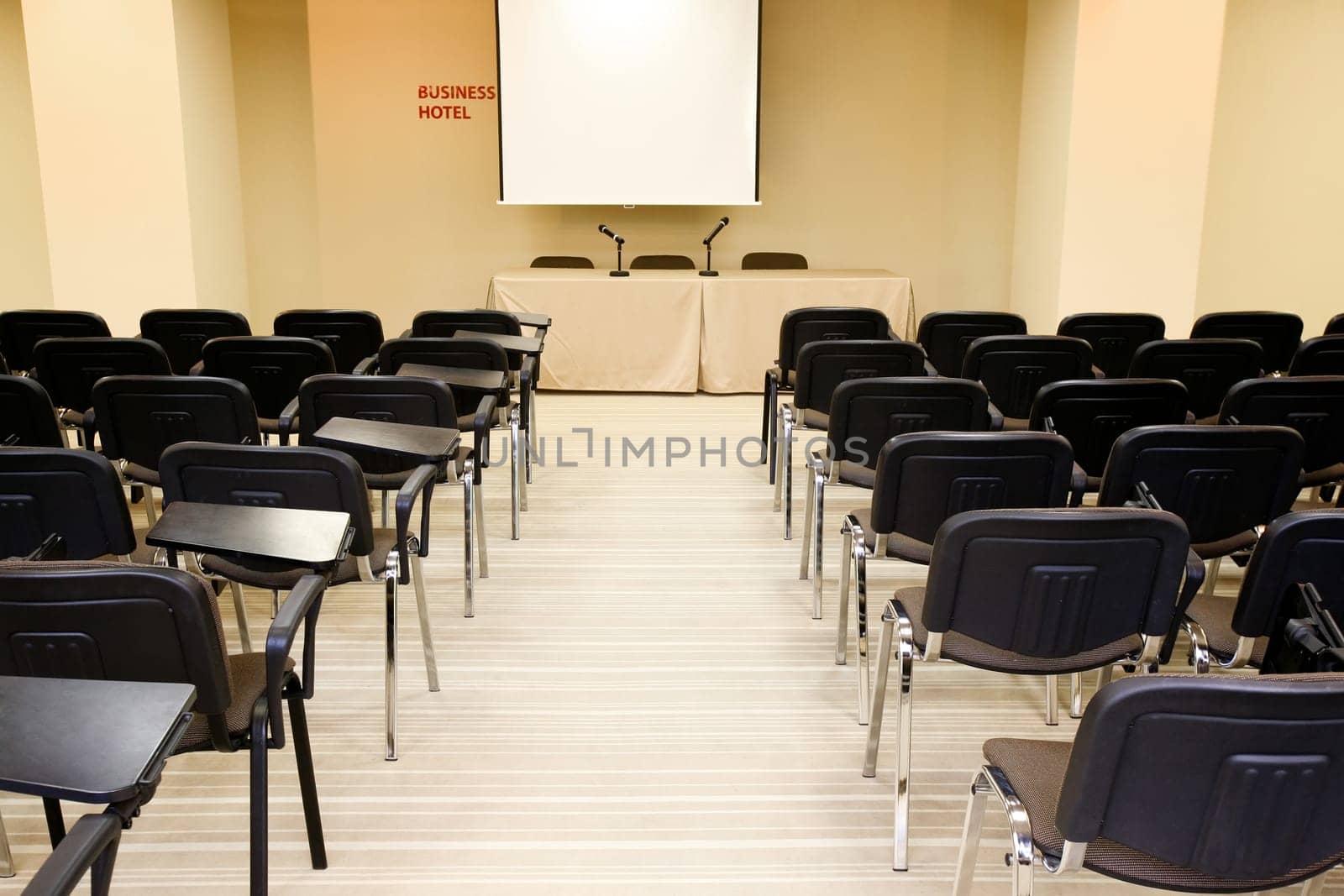 Image of several rows of armchairs in conference hall