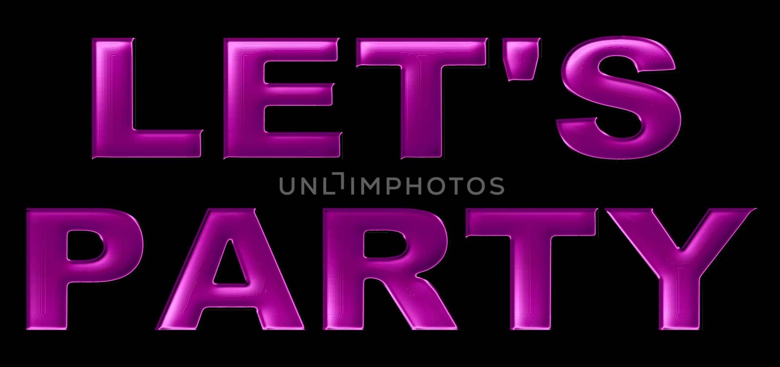 Illustration for your concerts and website with big, black letters LET'S PARTY