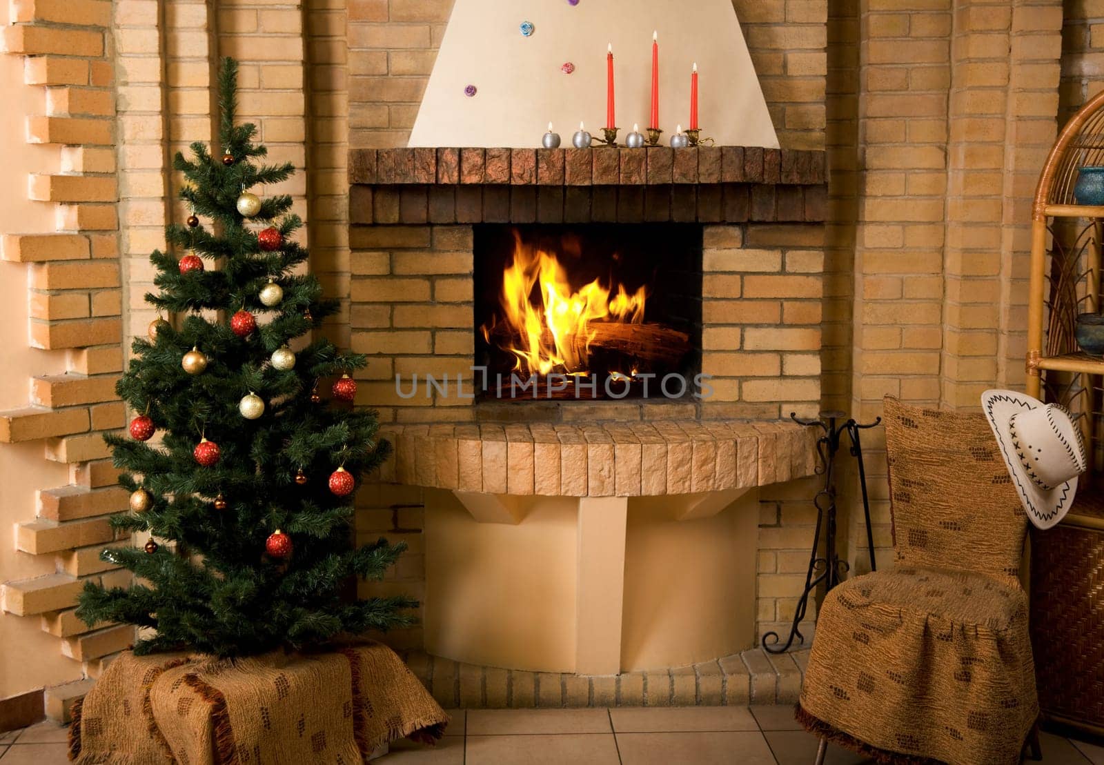 Photo of interior of room prepared for celebrating Christmas day
