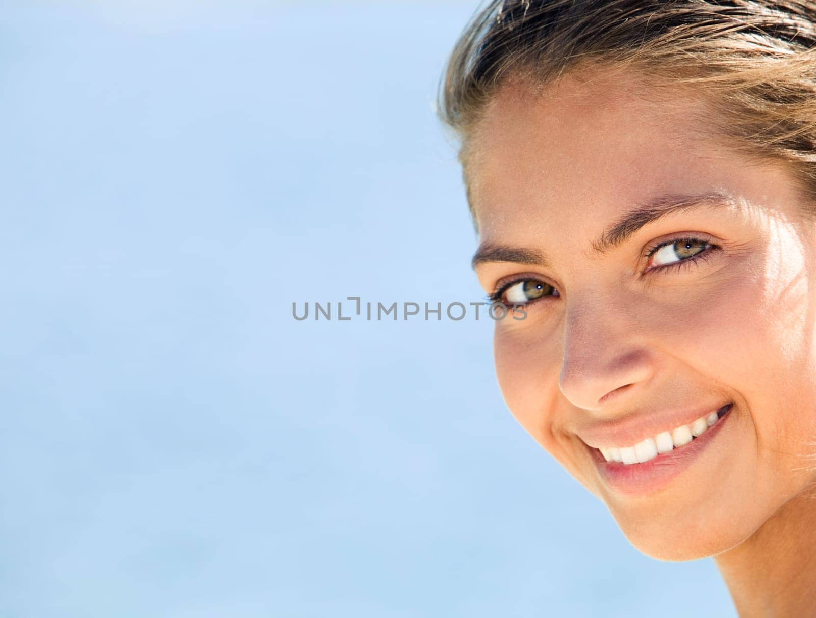 Image of gorgeous face of woman with charming smile