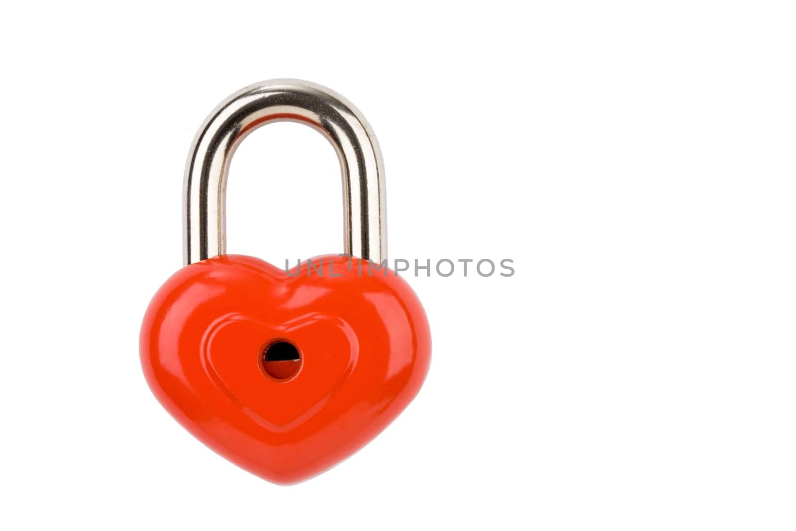 Photo of heart-shaped lock isolated on white background