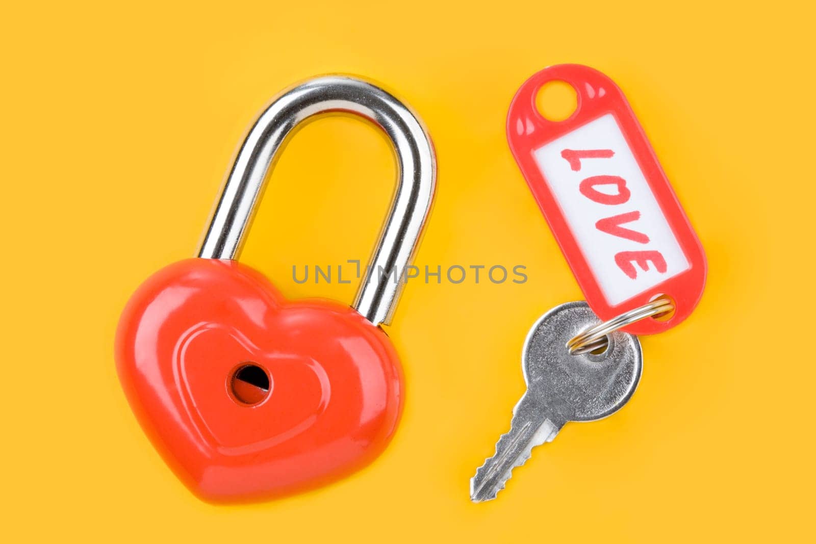 Image of red lock and key with love label