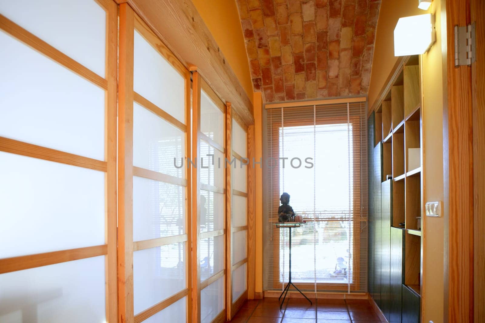 Corridor with window, nice light interior on mediterranean house