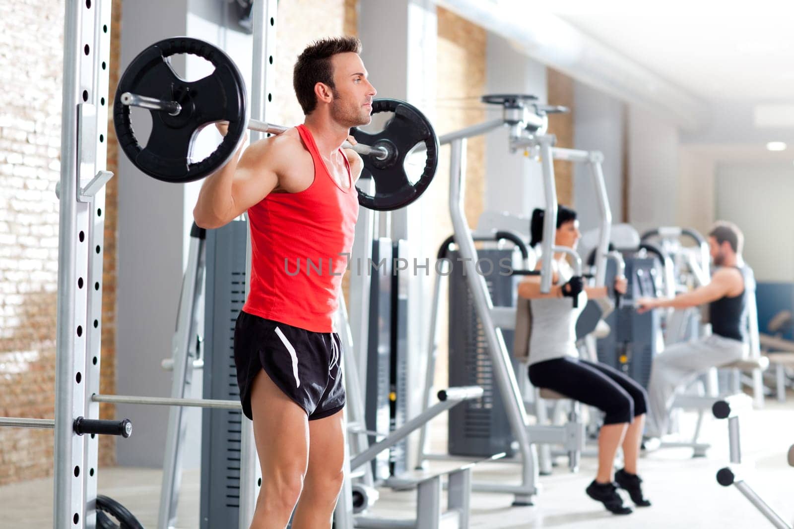 group with dumbbell weight training equipment on sport gym