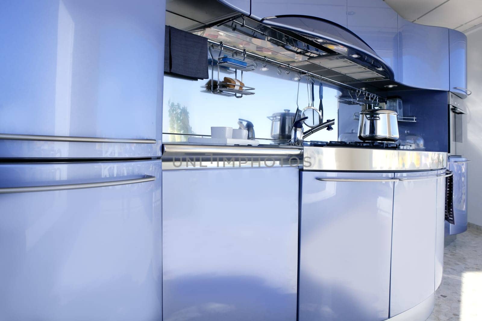 Blue silver kitchen modern architecture decoration interior design