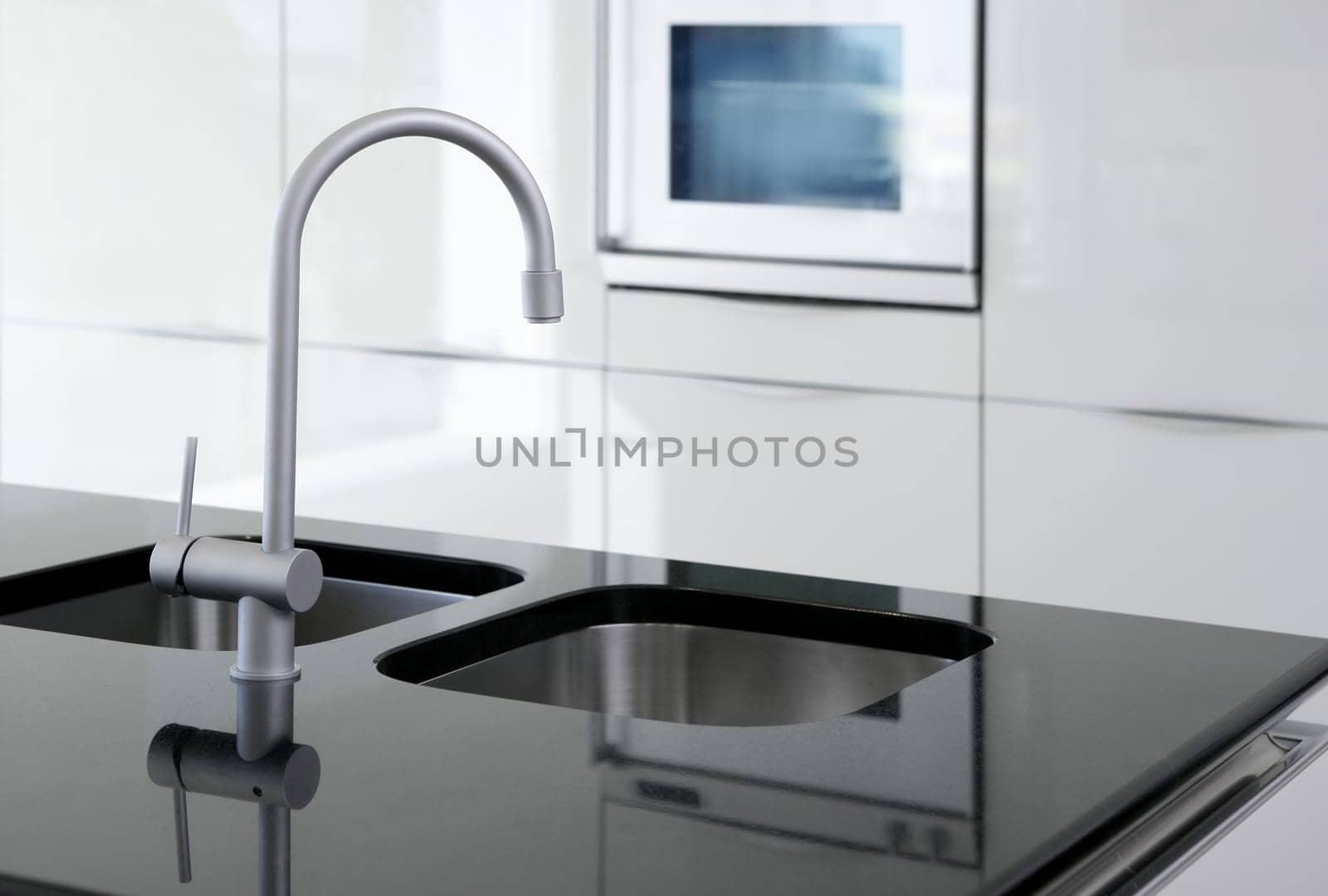 kitchen faucet and oven modern black and white interior design