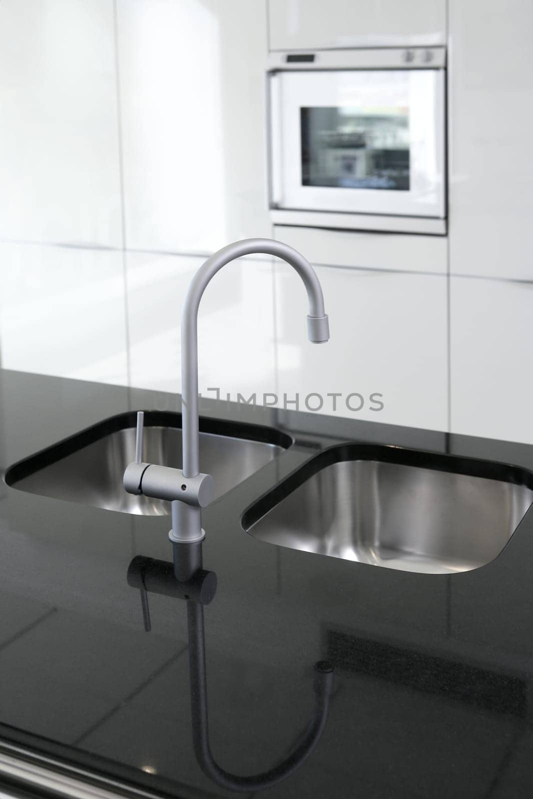 kitchen faucet and oven modern black and white interior design