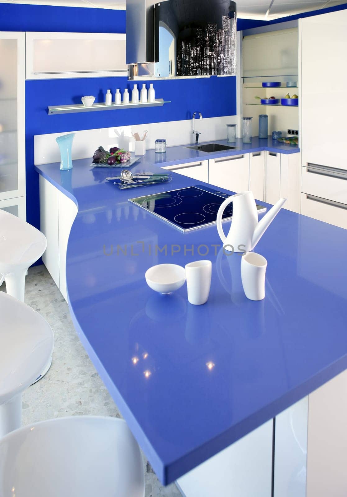 Blue white kitchen modern interior design house architecture