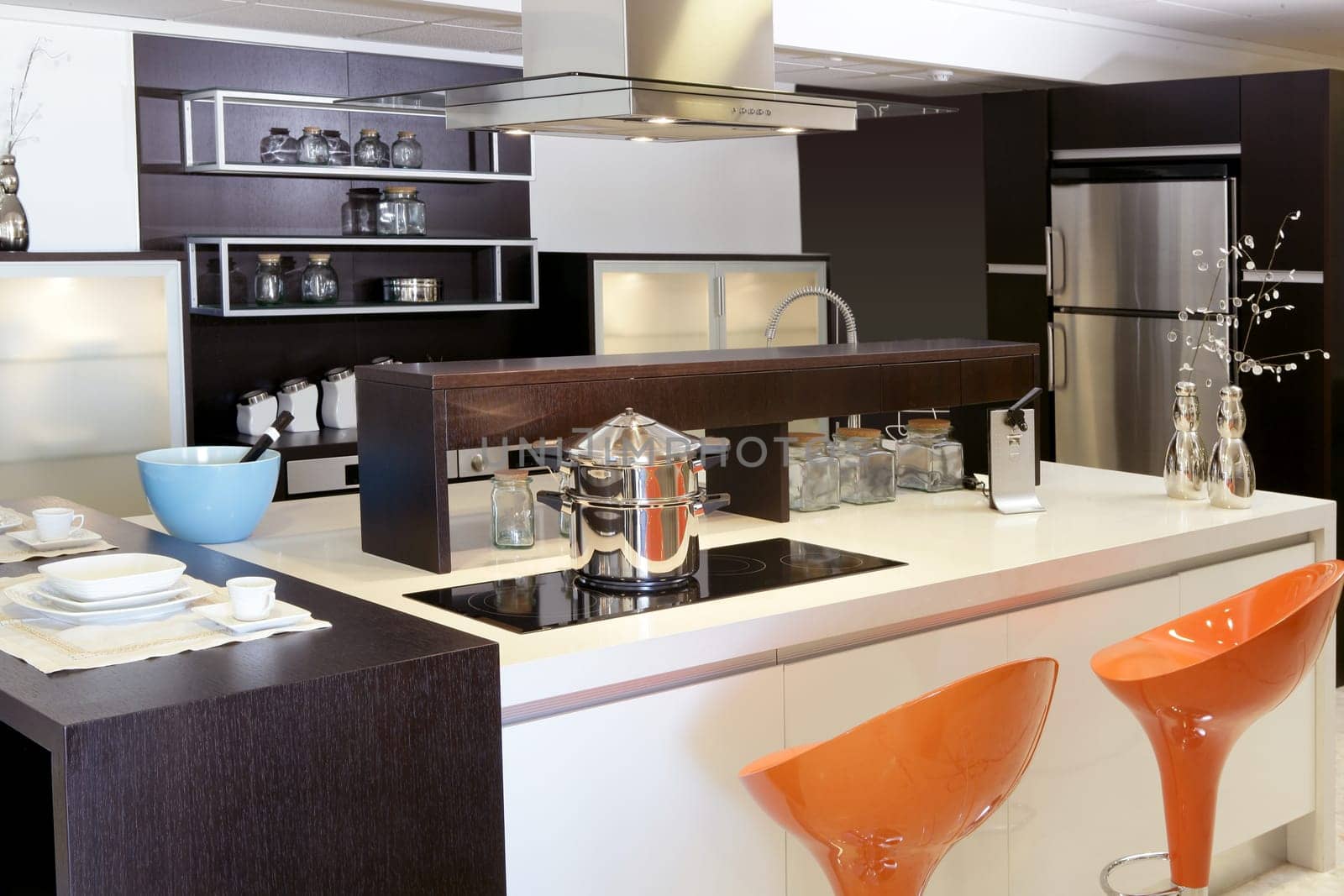 Brown wood kitchen modern stainless steel decoration house