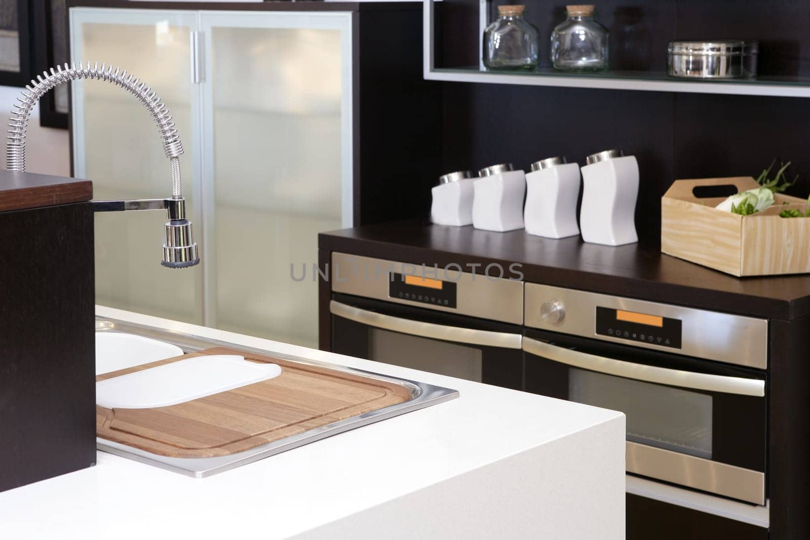 Brown wood kitchen modern stainless steel decoration house