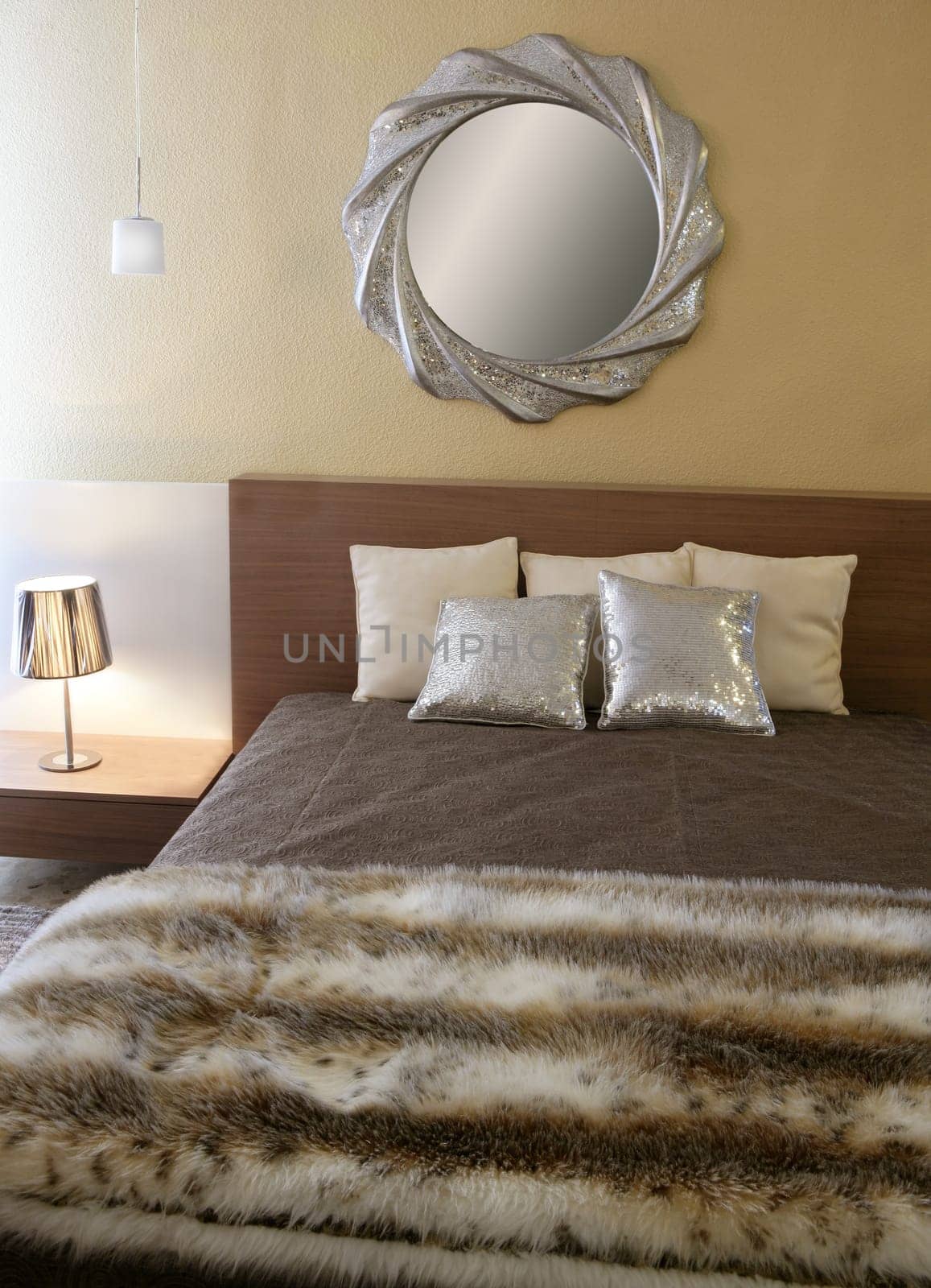 bedroom modern silver mirror fake fur african blanket
