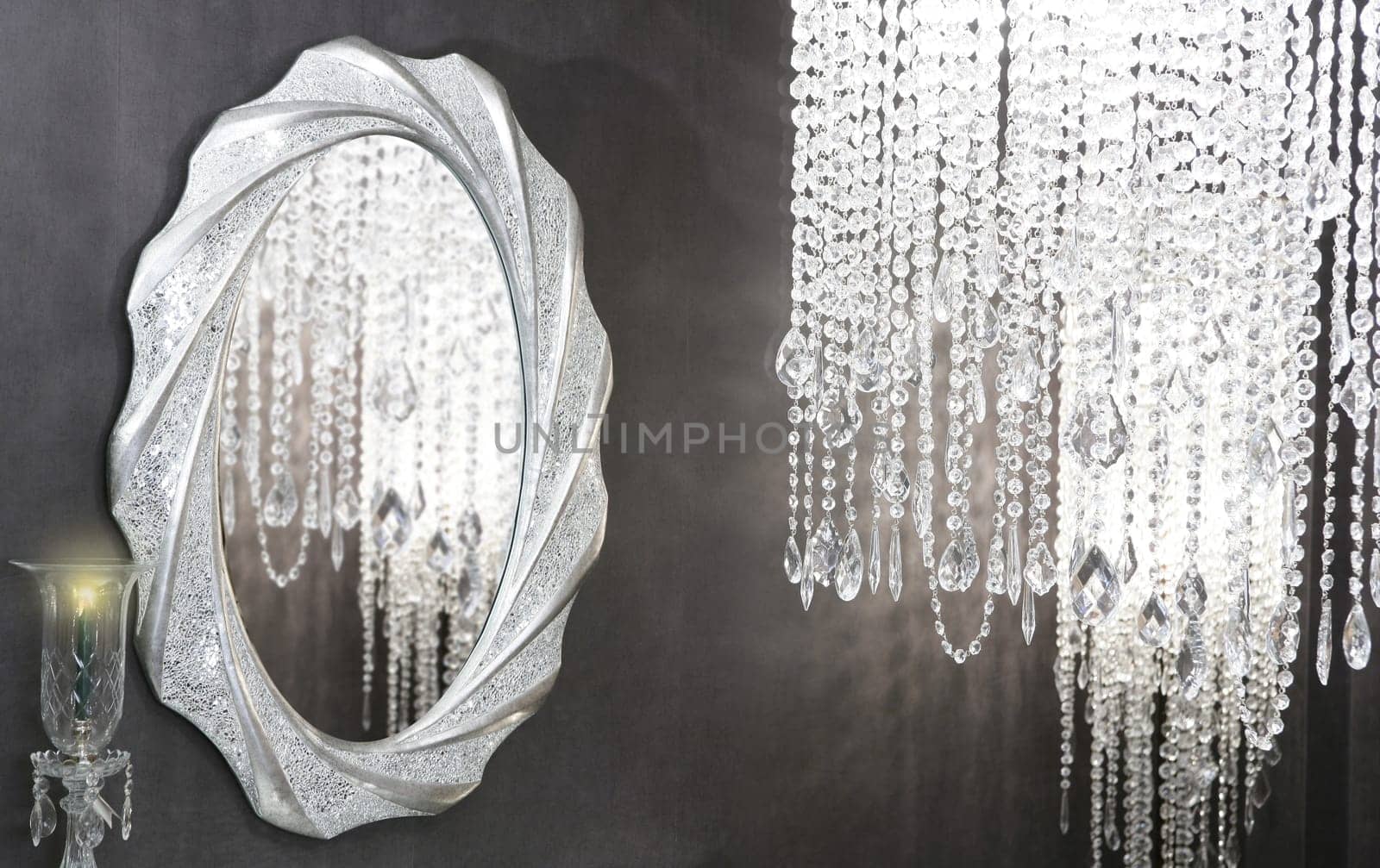 Crystal strass lamp oval mirror modern decoration on black wall