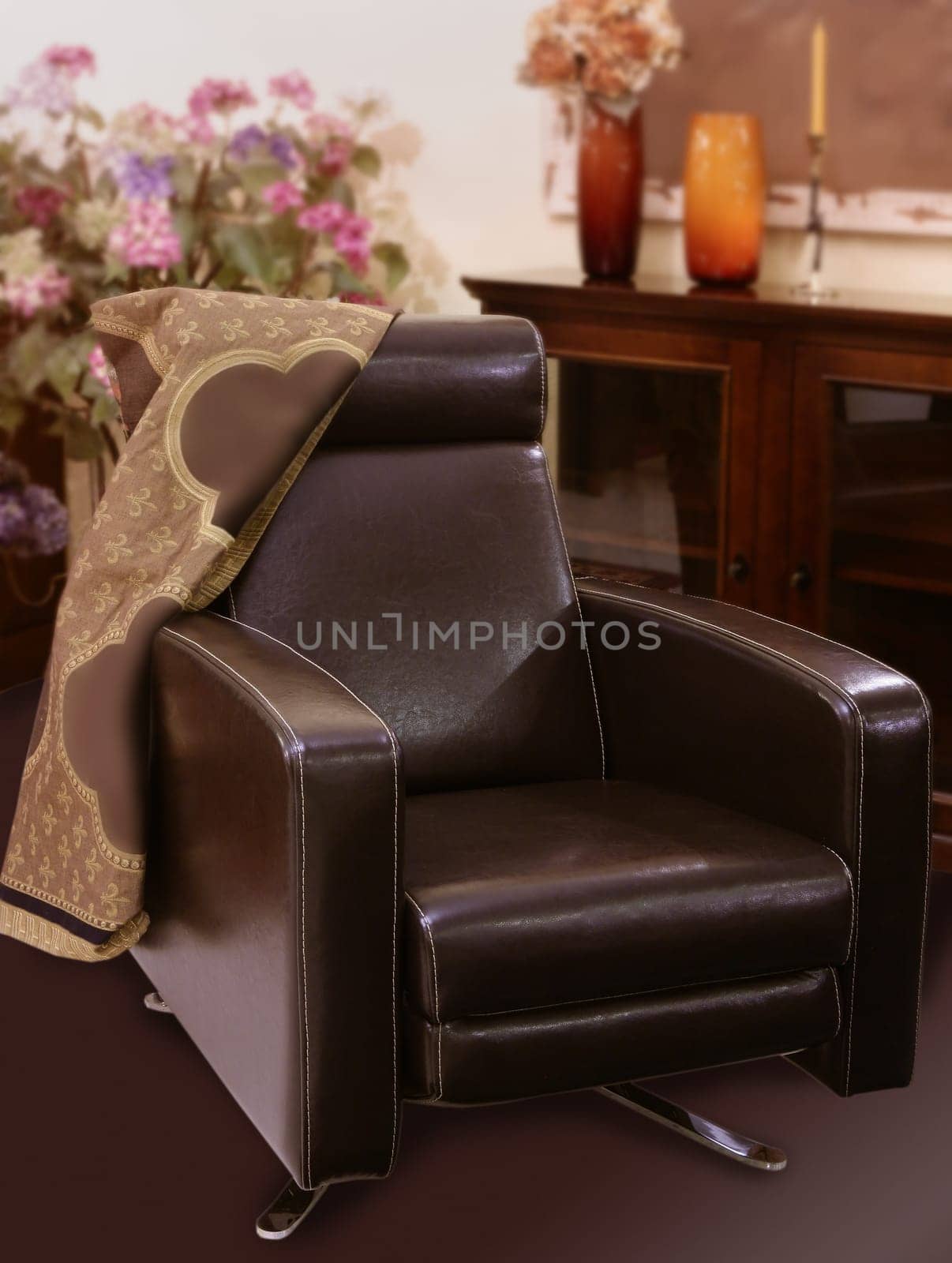 brown leather sofa armchair classic style interior decoration