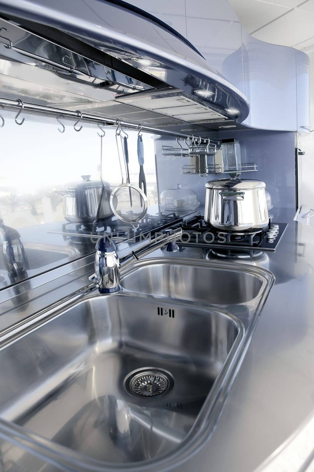 Blue silver kitchen modern architecture decoration interior design
