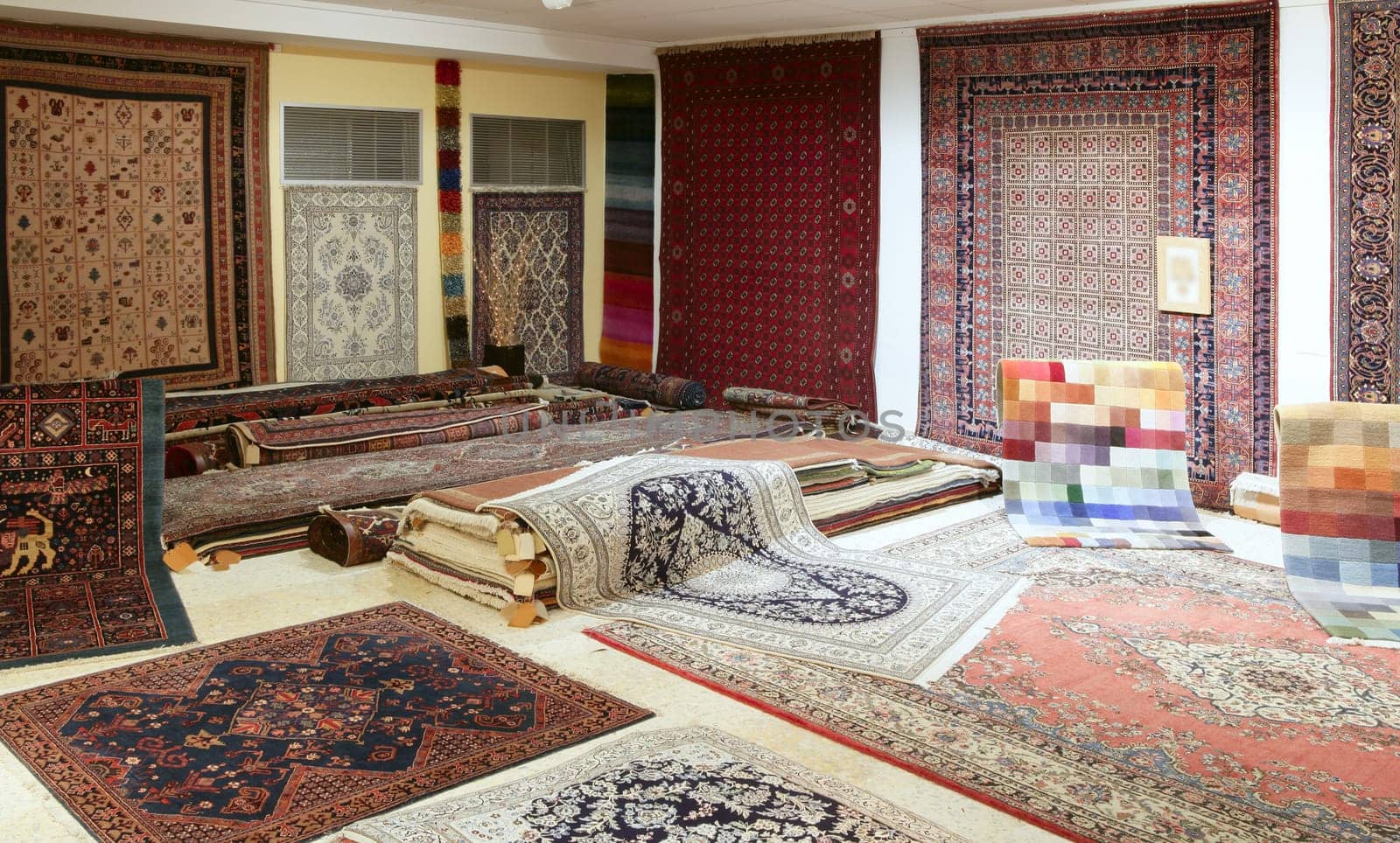 Arabic carpet shop exhibition colorful carpets exposition room