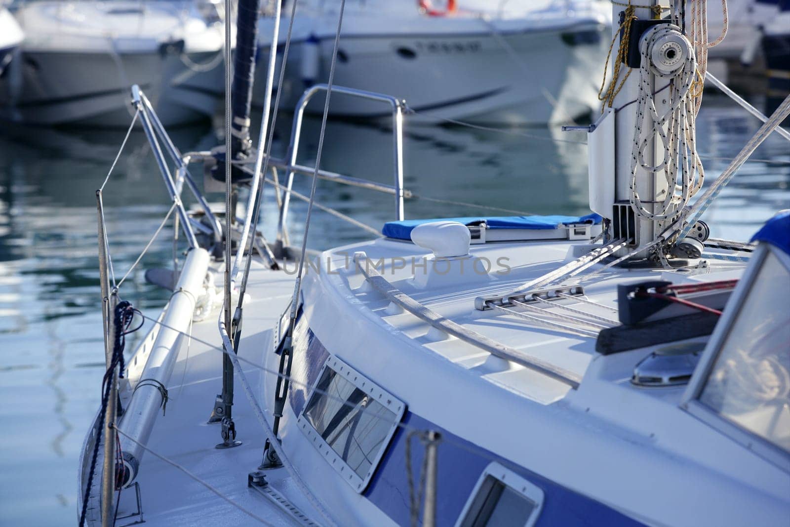 Boats details on mediterranean marina, Spain