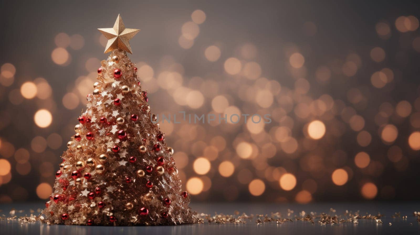 christmas tree xmas holiday decoration with glitter bokeh background, ai